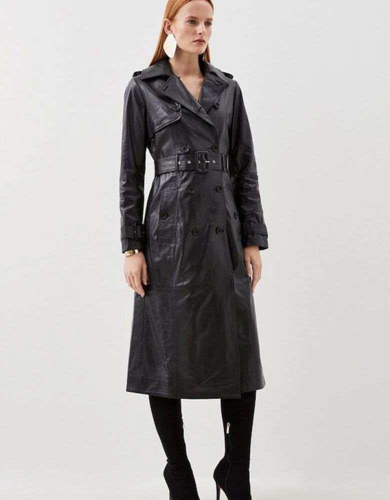 Leather Trench Belted Mac Midi Coat