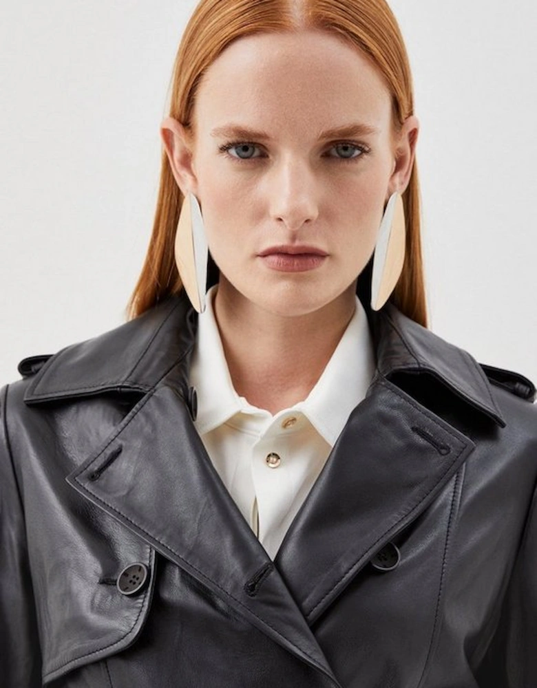 Leather Trench Belted Mac Midi Coat