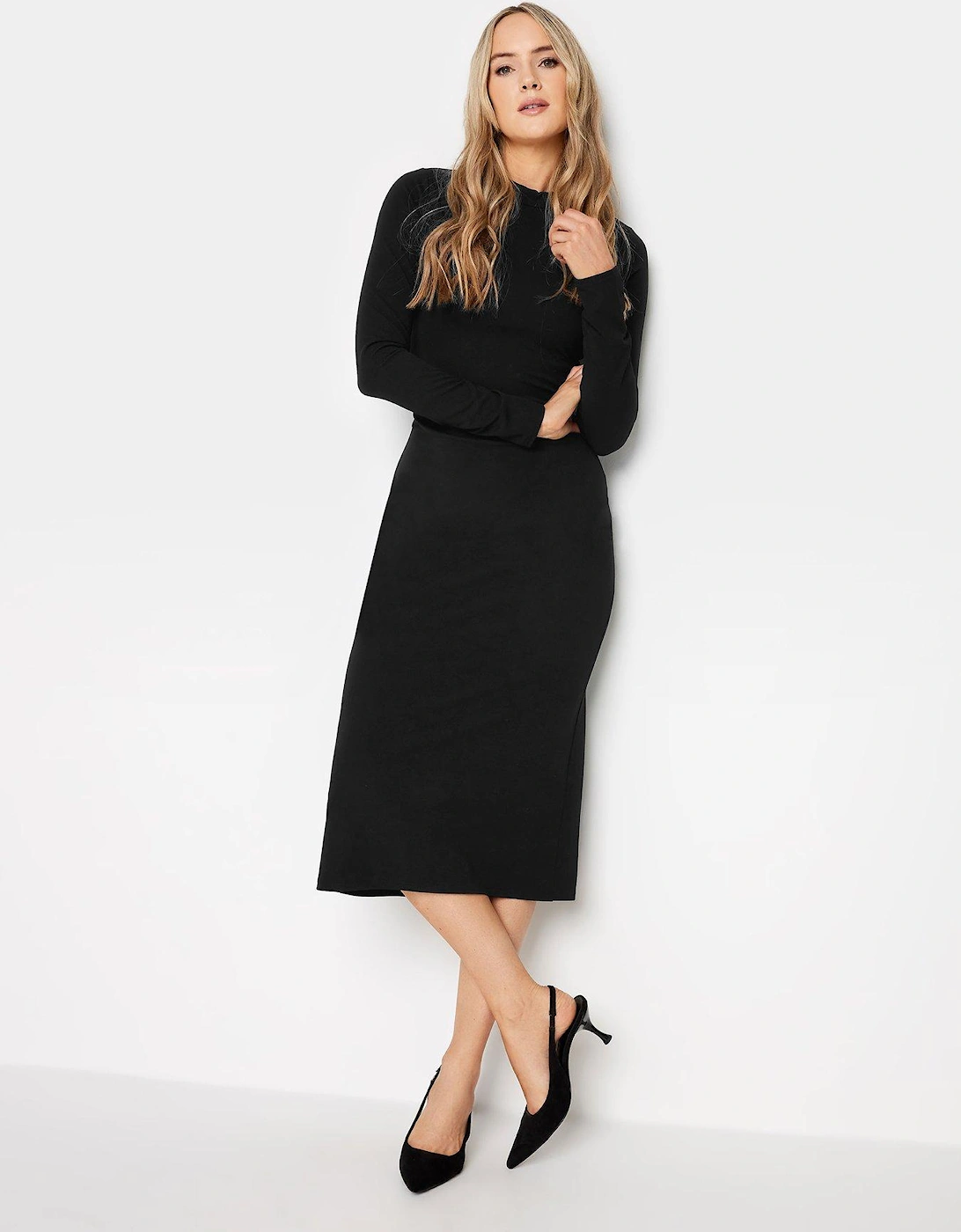 Black Neck Long Sleeve Fitted Dress, 2 of 1