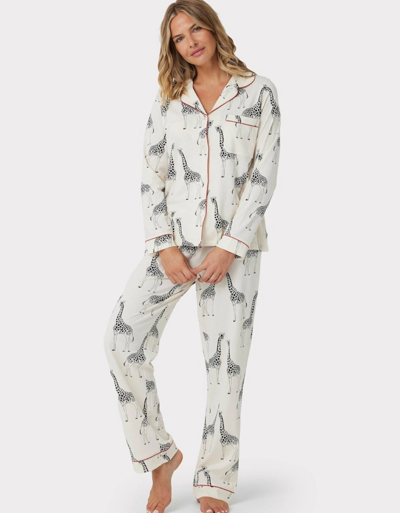 Cream Giraffe Button Up Long Pyjama Set