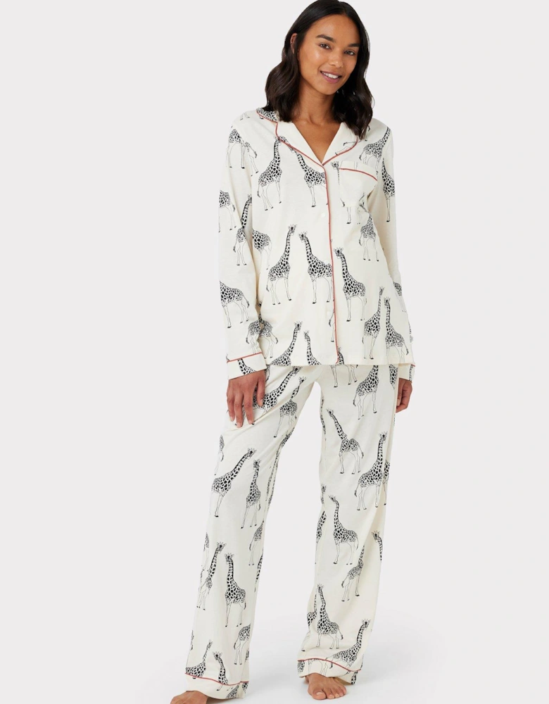 Maternity Cream Giraffe Button Up Long Pyjama Set