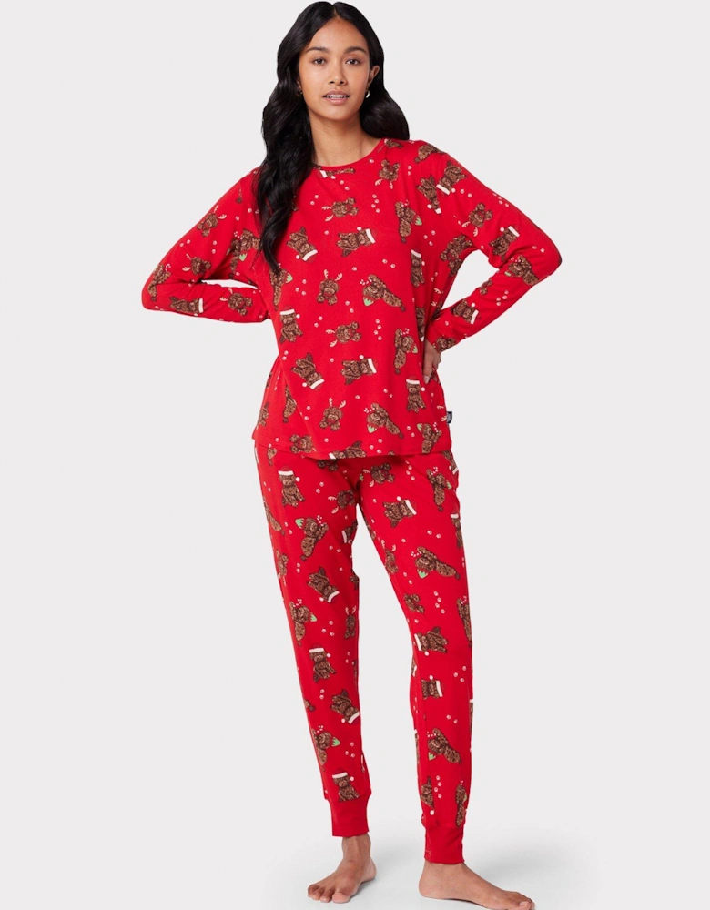 Christmas Dog Printed Pyjama Set - Red