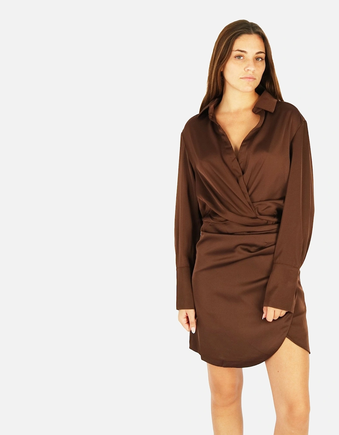 Halbe V Shirt Wrap Brown Dress