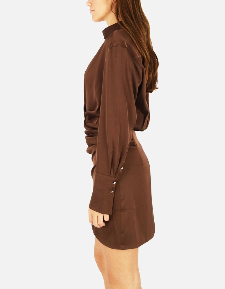 Halbe V Shirt Wrap Brown Dress