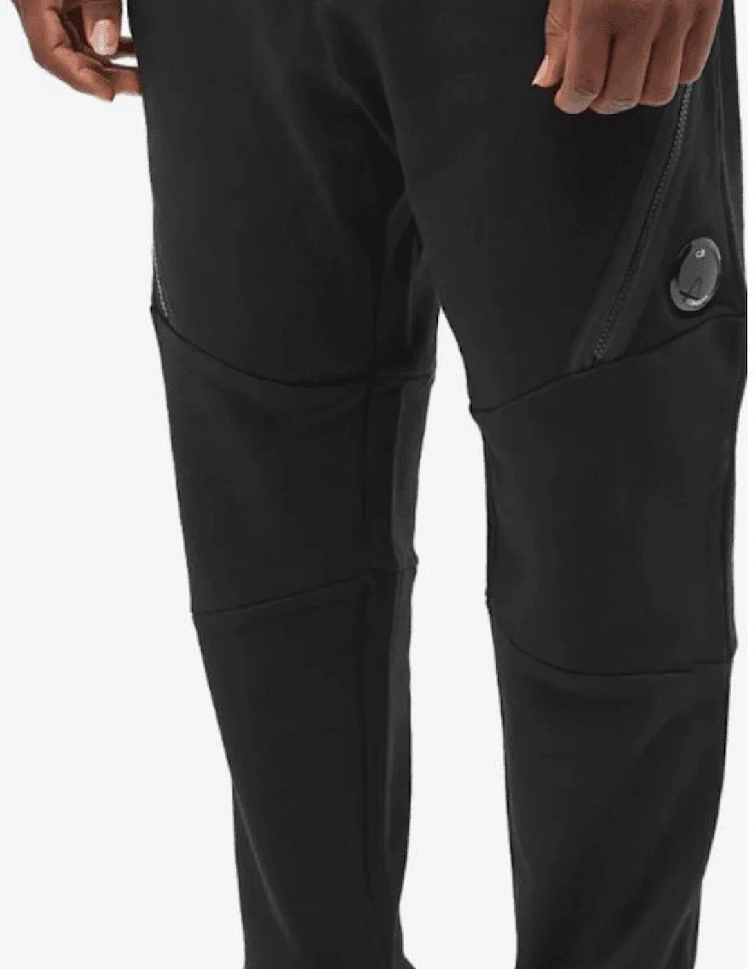 Diagonal Raised Fleece Zipped Black Track Pants