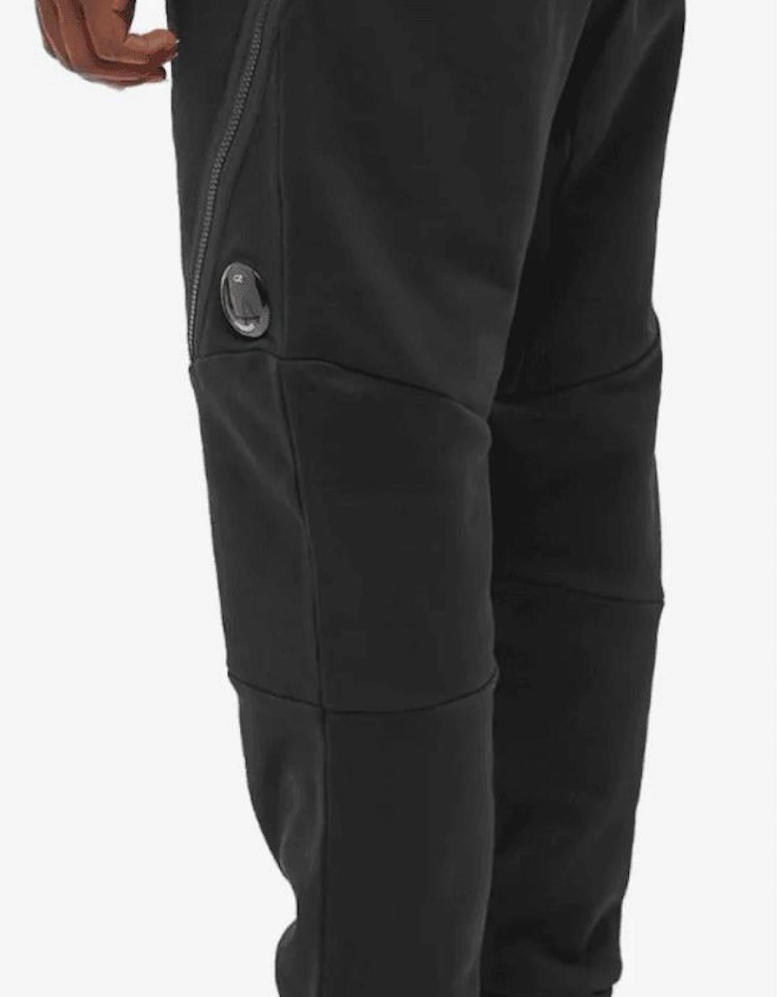 Diagonal Raised Fleece Zipped Black Track Pants