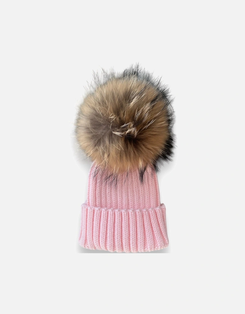 Pink Knit Real Fur Hat