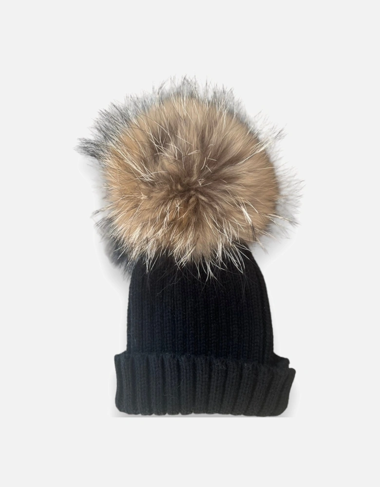 Black Knit Real Fur Hat