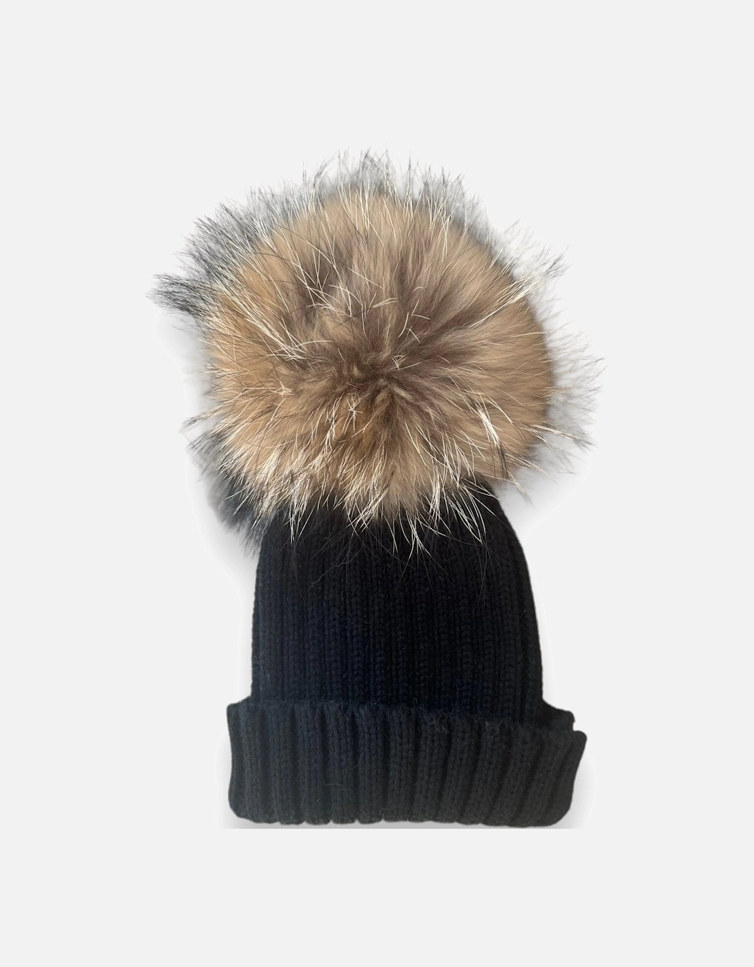 Black Knit Real Fur Hat, 2 of 1