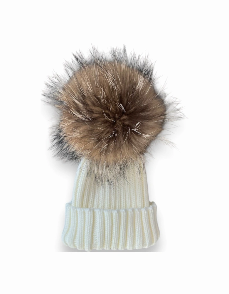 Cream Knit Real Fur Hat