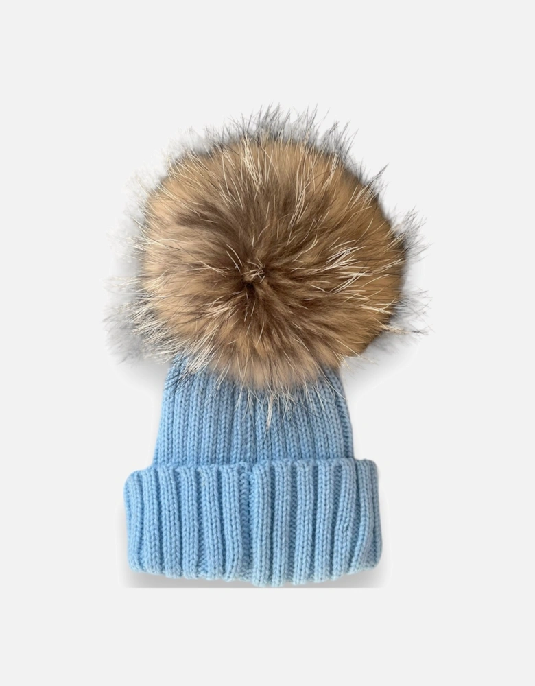 Blue Knit Real Fur Hat