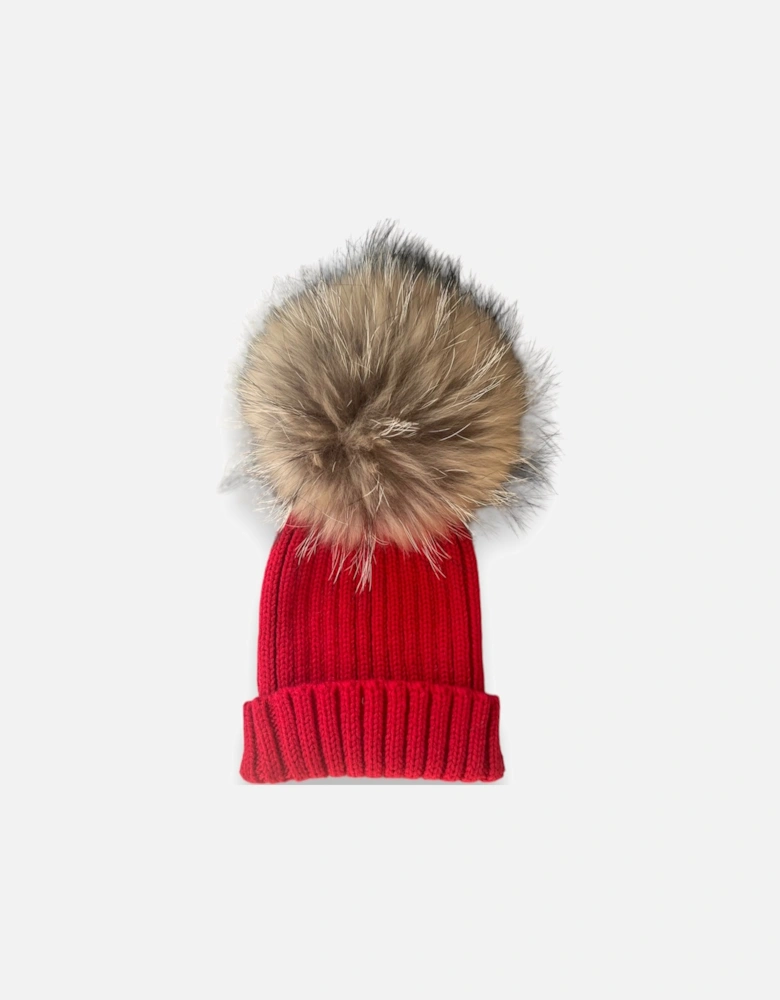 Red Knit Real Fur Hat