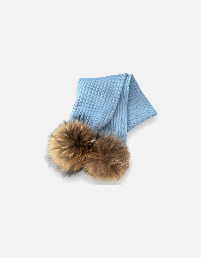 Blue Knit Real Fur Scarf
