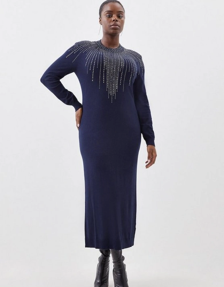 Plus Size Viscose Blend Embellished Knit Midi Dress