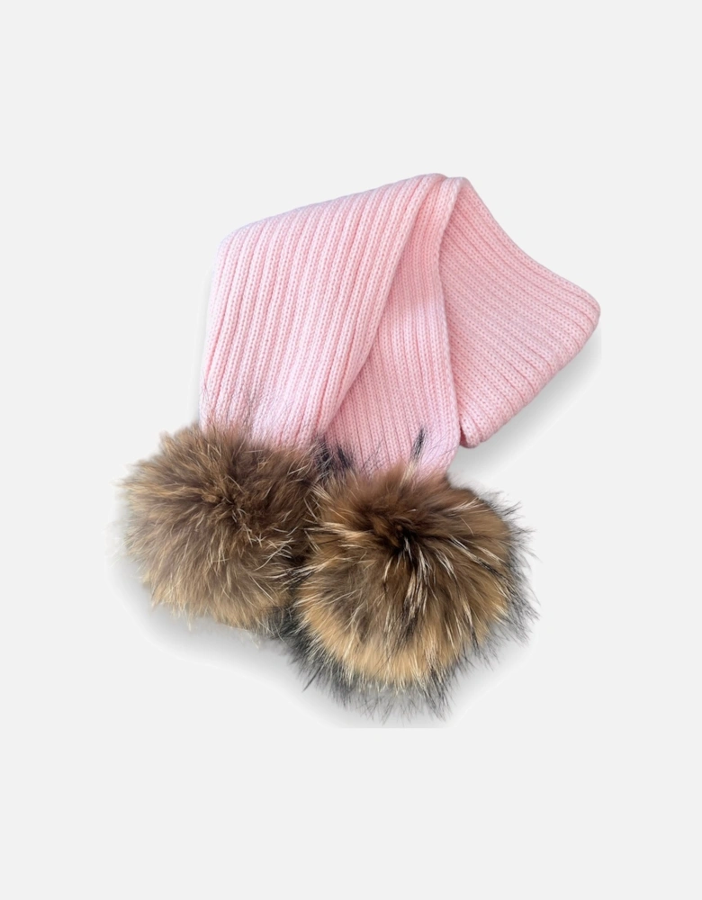 Pink Knit Real Fur Scarf