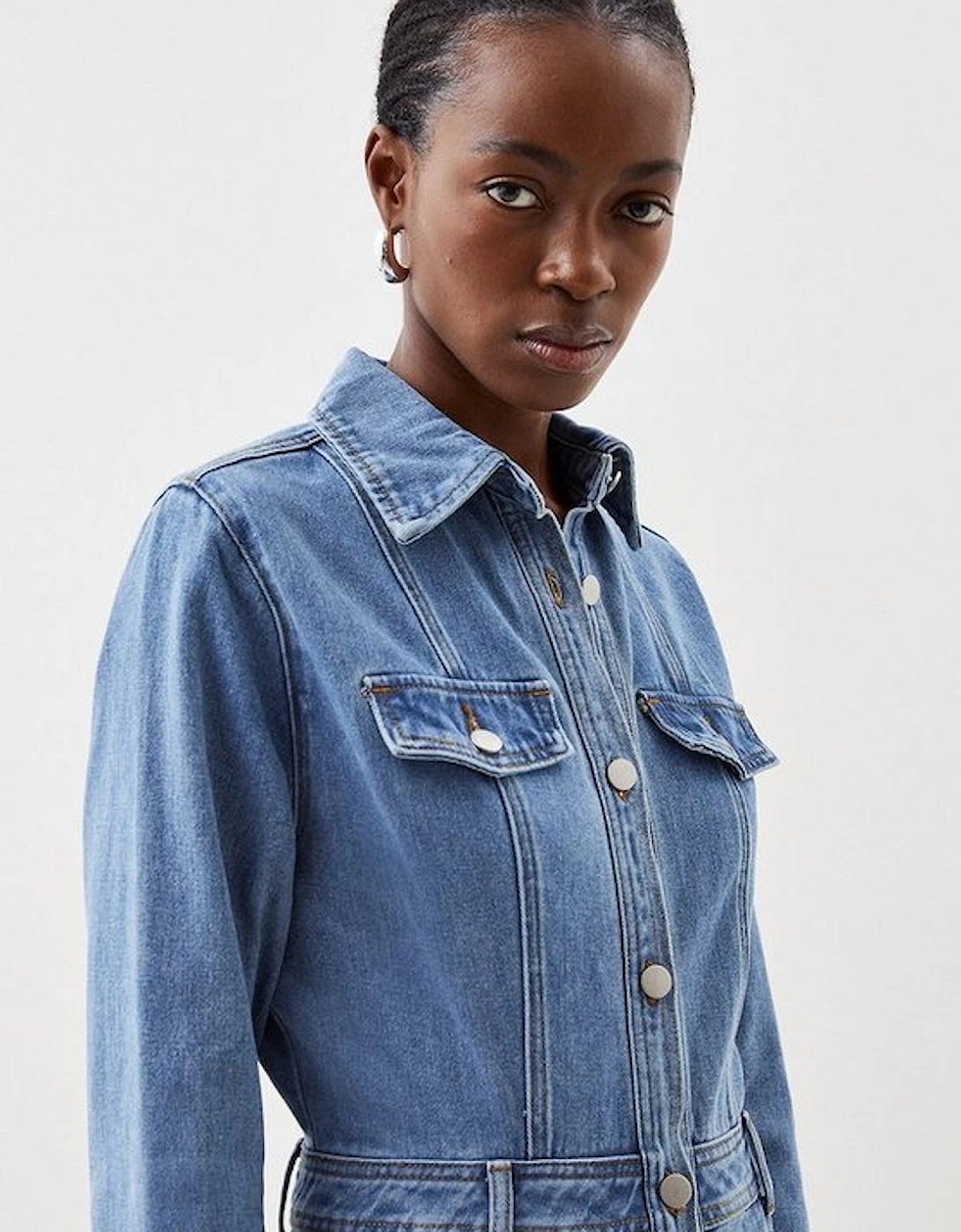 Denim Long Sleeve Midi Shirt Dress