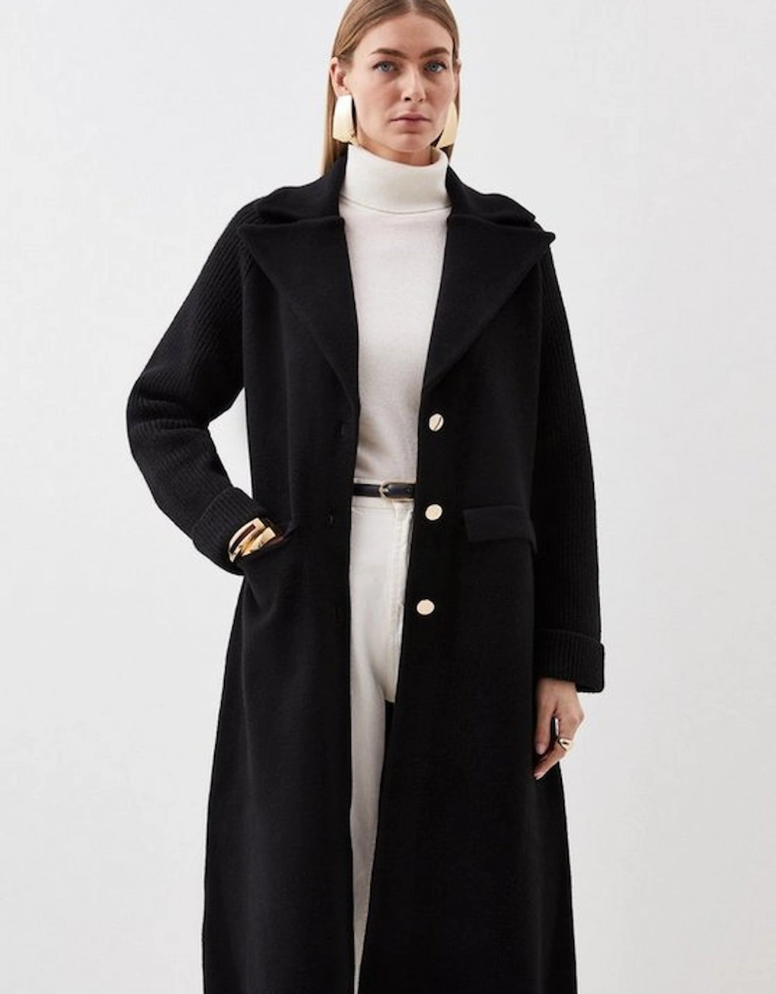 Compact Wool Blend Knit Sleeve Coat, 5 of 4