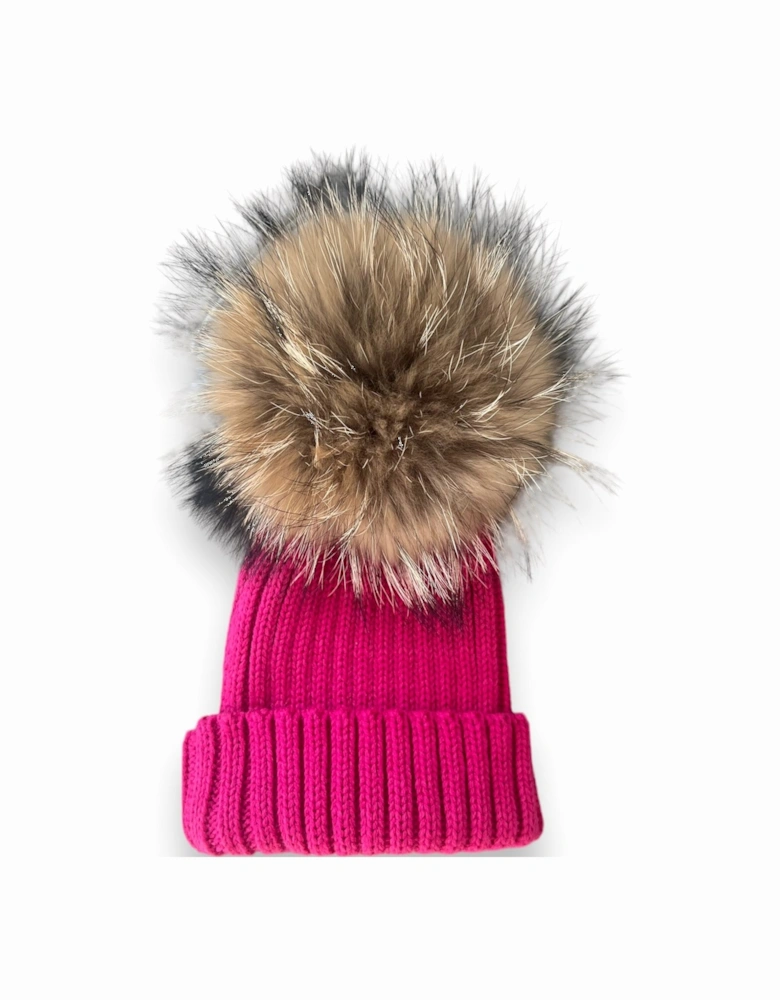 Fuchsia Knit Real Fur Hat