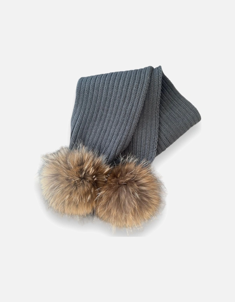 Grey Knit Real Fur Scarf