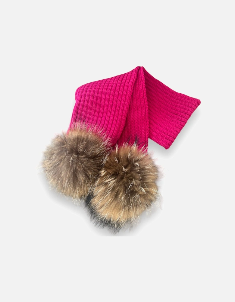 Fuchsia Knit Real Fur Scarf