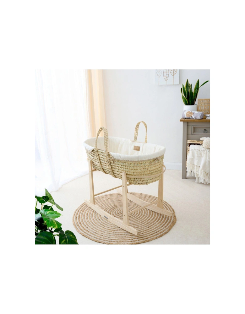 Palm Moses Basket with Rocking Stand - Cream