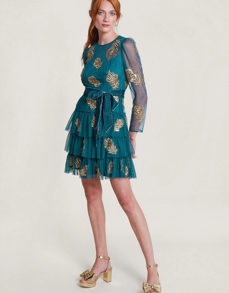 Tally Embroidered Tiered Dress - Teal