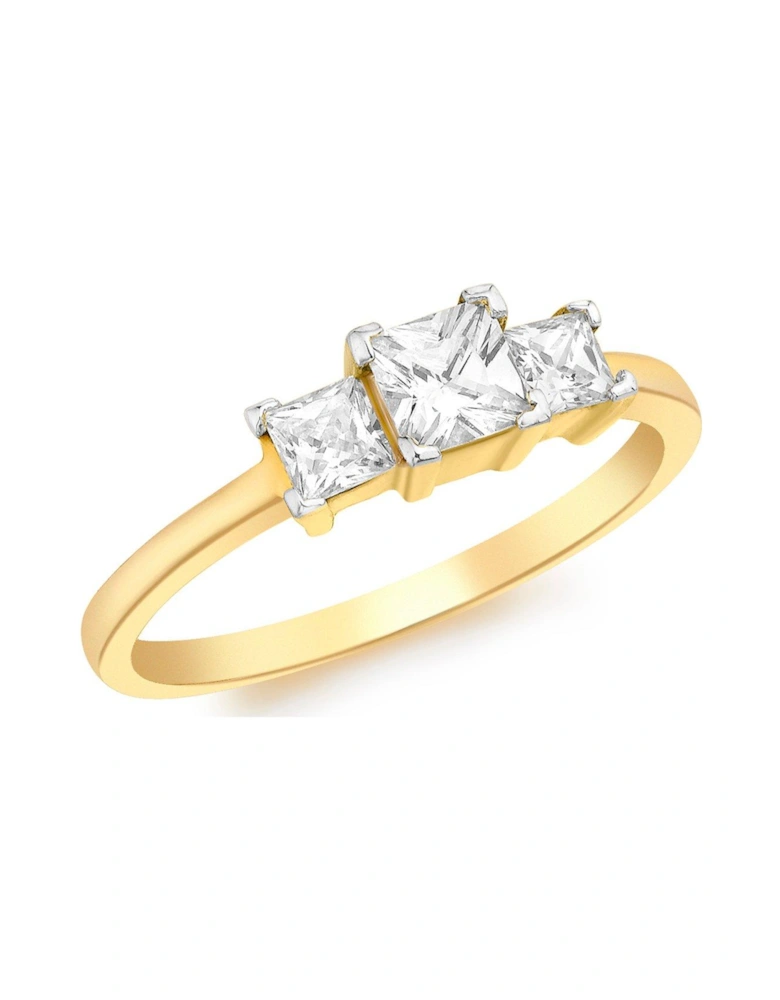9ct Yellow Gold 1 x 5mm and 2 x 3mm Square CZ Graduated Ring
