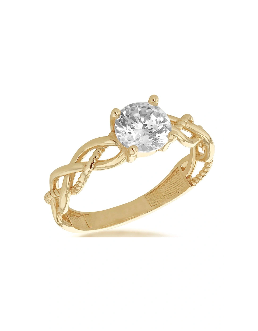 9ct Yellow Gold 6mm White Round Cut CZ Plaited Solitaire Ring, 2 of 1