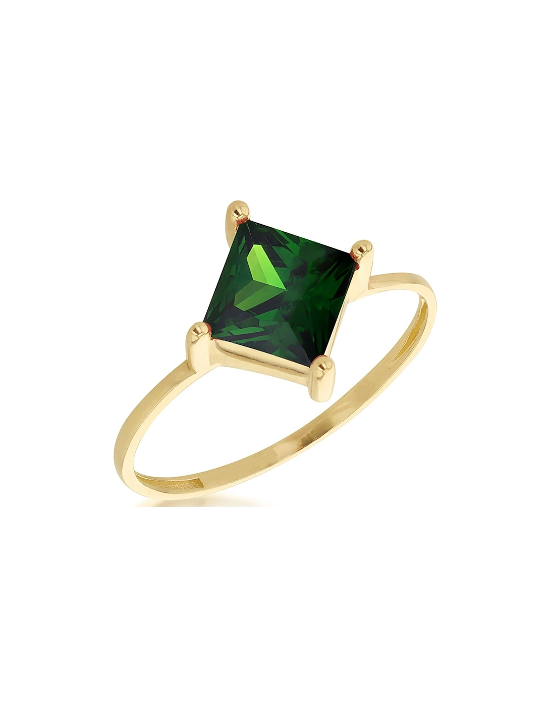 9ct Yellow Gold Green 6mm x 6mm Princess Cut CZ Solitaire Ring, 2 of 1