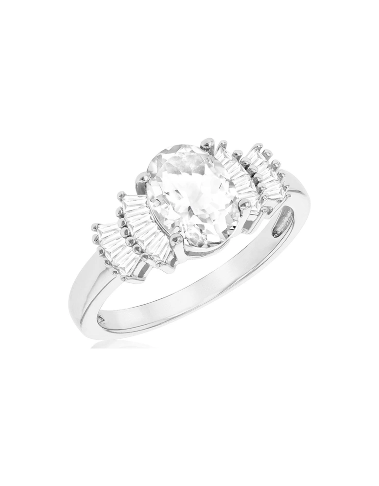 Silver Rhodium Plated Oval CZ Ring