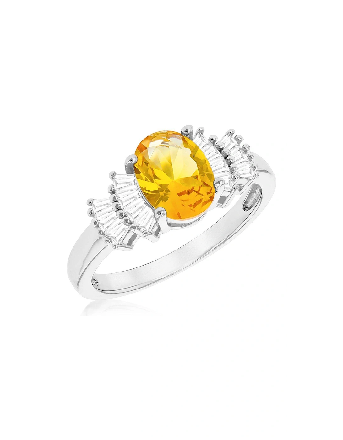Silver Rhodium Plated Oval CITRINE AND CZ Ring, 2 of 1