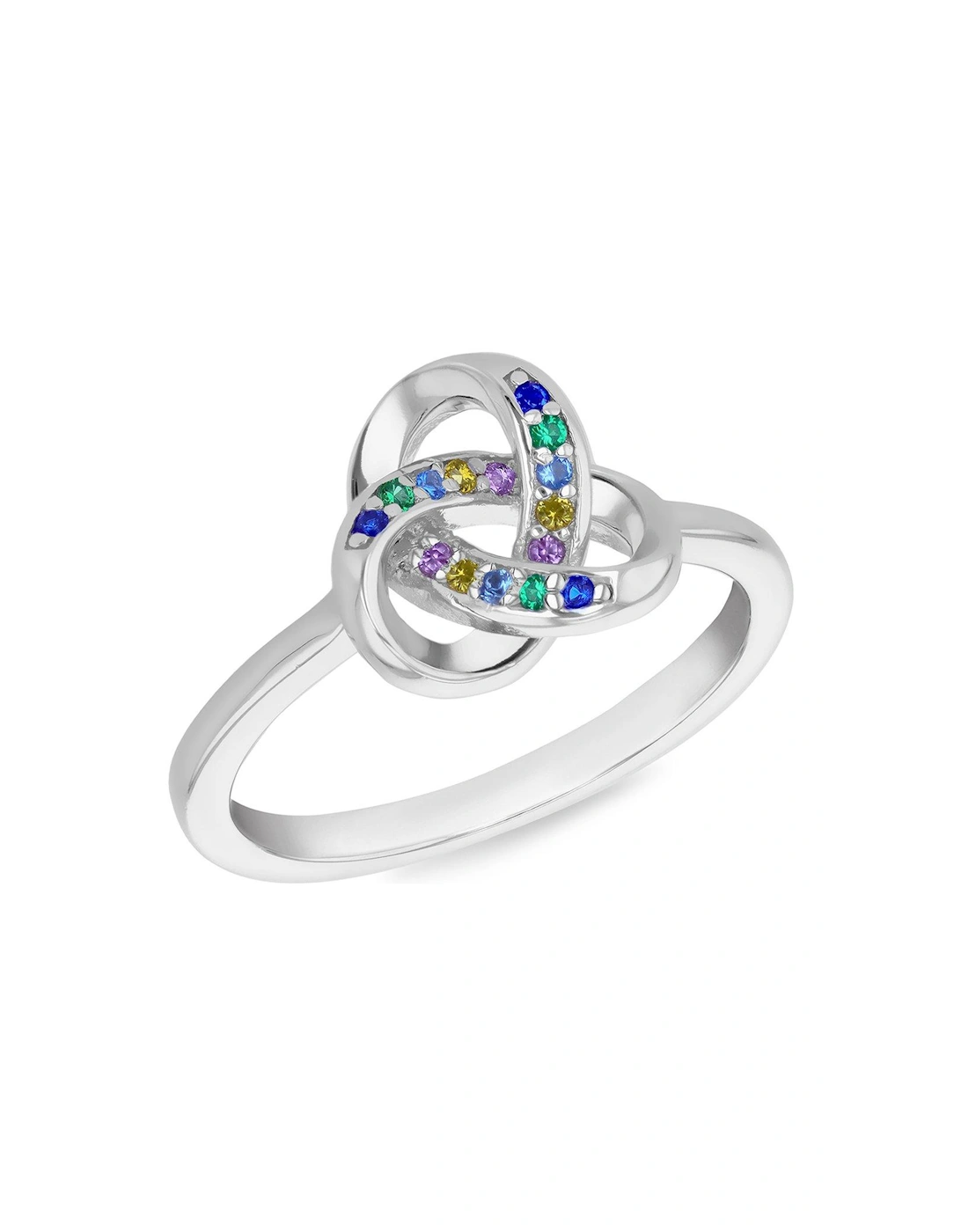Sterling Silver Rhodium Plated Trinity Knot Multi Coloured CZ Ring, 2 of 1