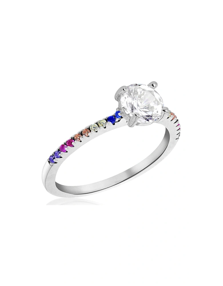 Sterling Silver Rhodium Plated Multi-Coloured CZ Ring