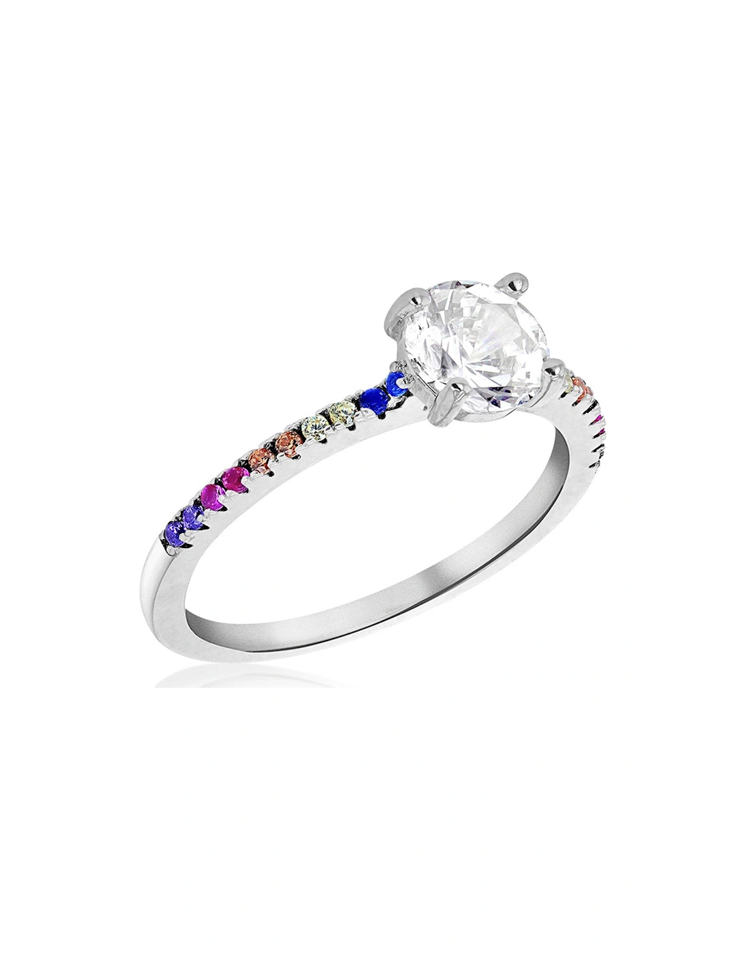 Sterling Silver Rhodium Plated Multi-Coloured CZ Ring, 2 of 1
