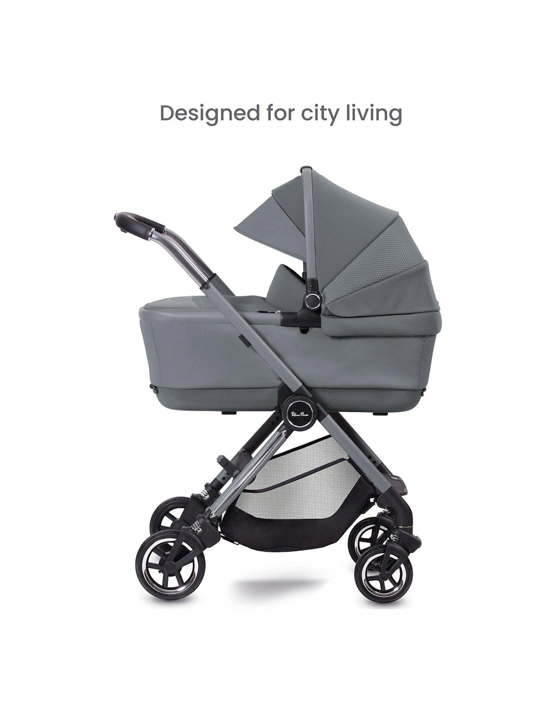 Silver Cross Dune Compact Pushchair Travel Pack - Car Seat, Base, Cup Holder, Adaptors & Folding Carry Cot - Glacier