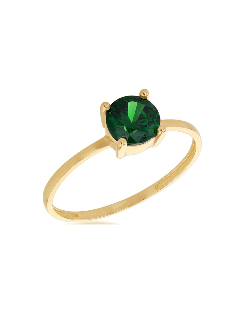9ct Yellow Gold 6mm Green Round Cut CZ Solitaire Ring