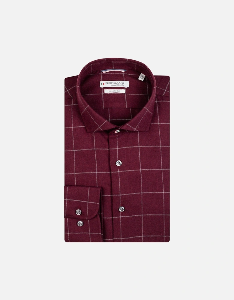 Long Sleeved Shirt Burgundy Window Pane Check