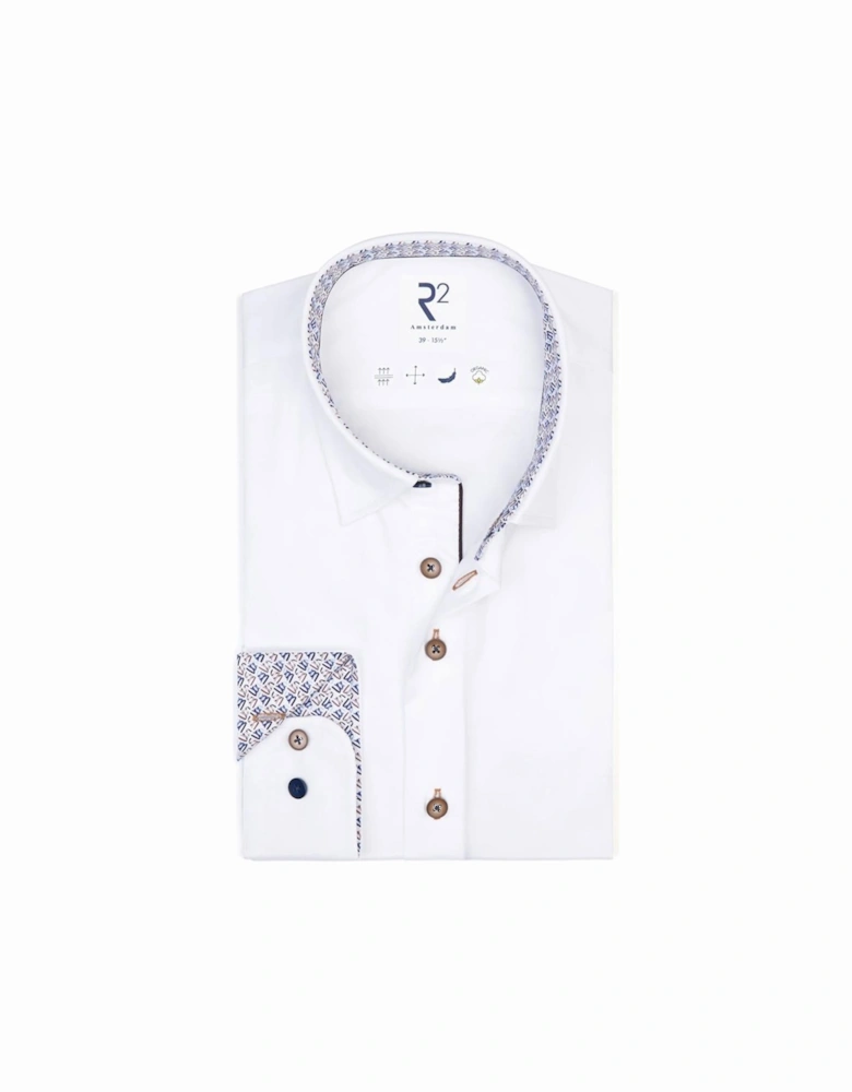 Hidden Button Down Collar Long Sleeved Shirt White