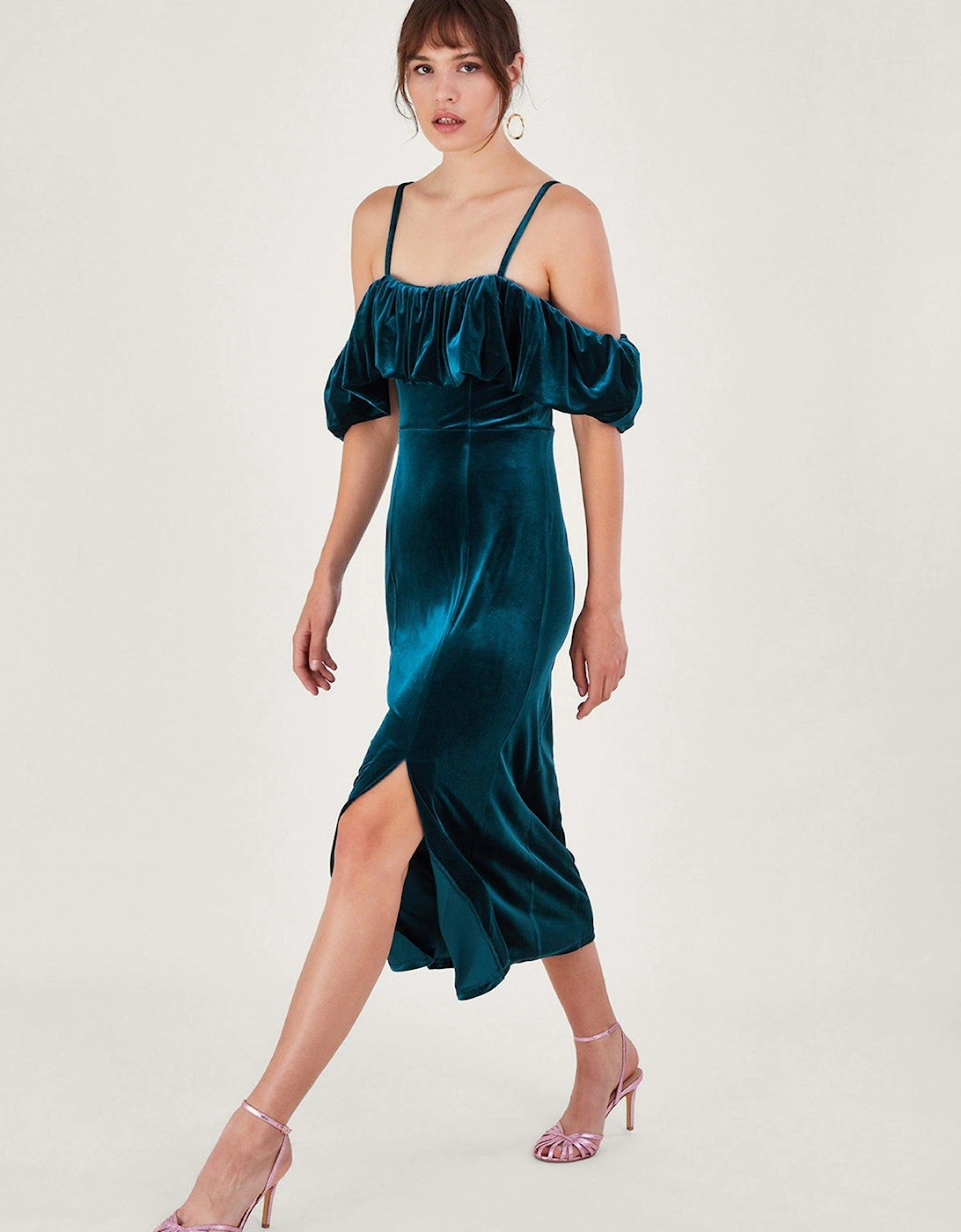 Agatha Velvet Bardot Dress - Blue, 2 of 1