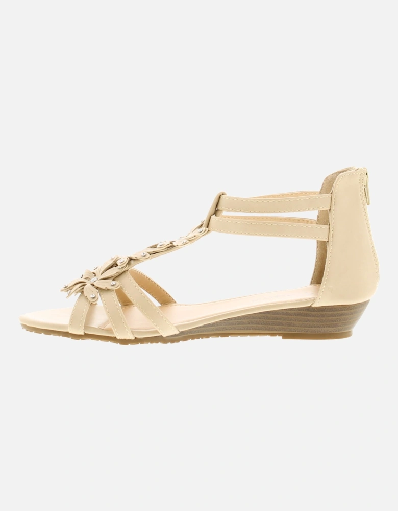 Womens Wedge Sandals Floella Zip beige UK Size