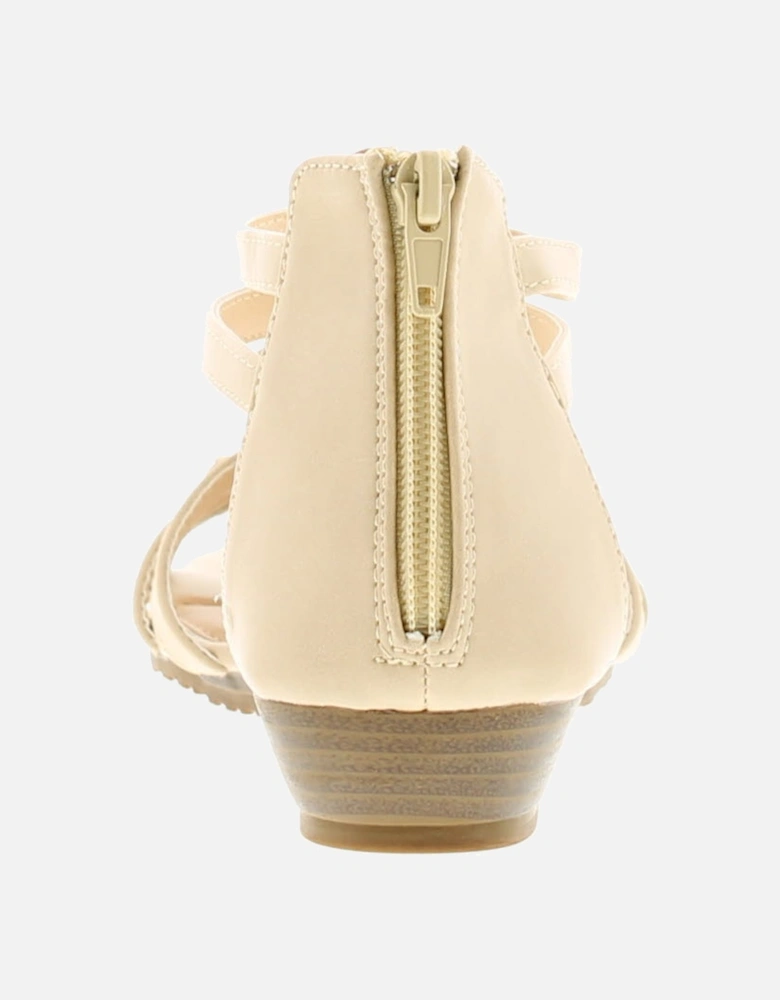 Womens Wedge Sandals Floella Zip beige UK Size