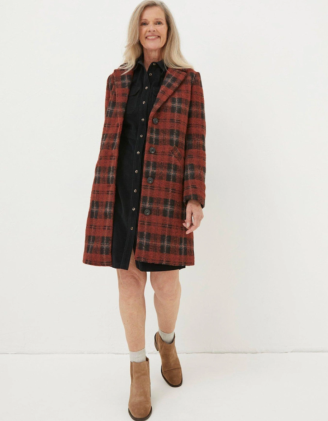 Wool Brushed Check Coat - Red, 5 of 4