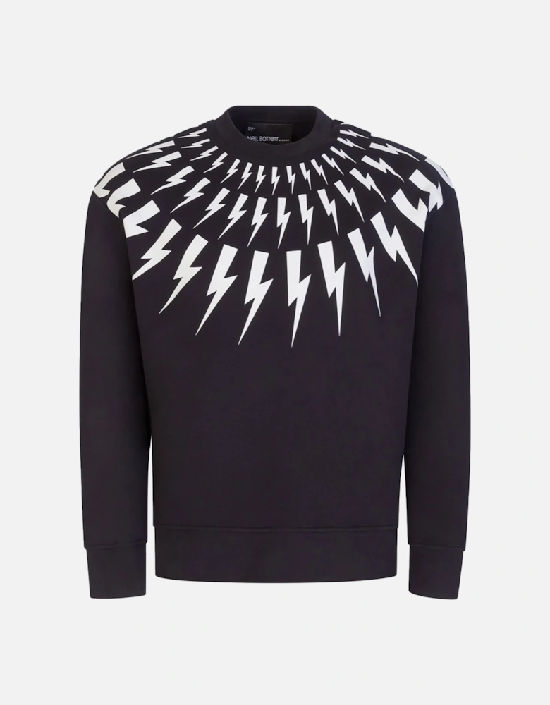 Thunderbolt-Print Cotton Sweatshirt - Black