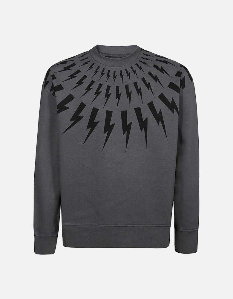 Thunderbolt-Print Cotton Sweatshirt Grey