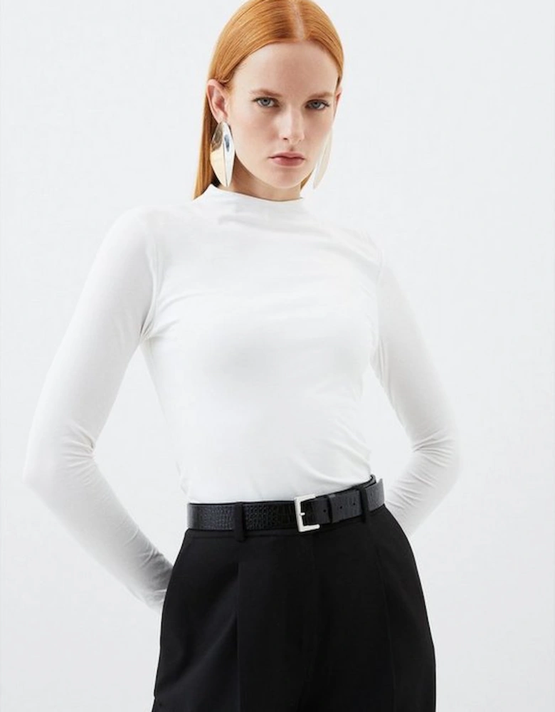 Stretch Cotton Funnel Neck Top