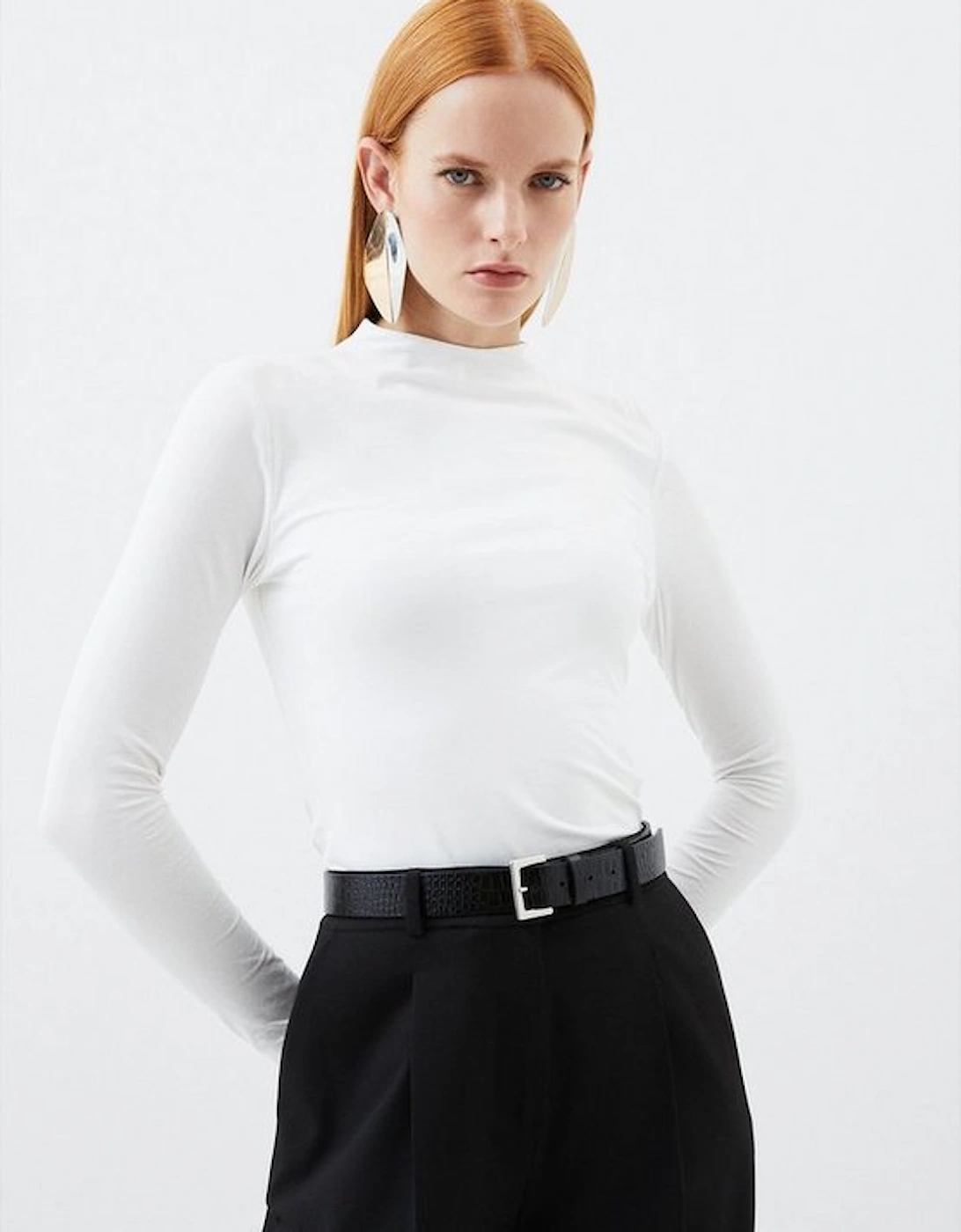 Stretch Cotton Funnel Neck Top, 5 of 4