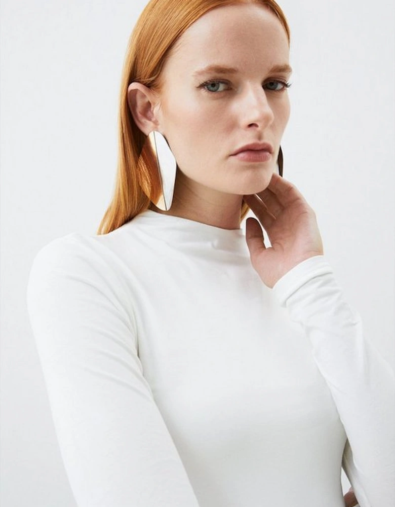 Stretch Cotton Funnel Neck Top