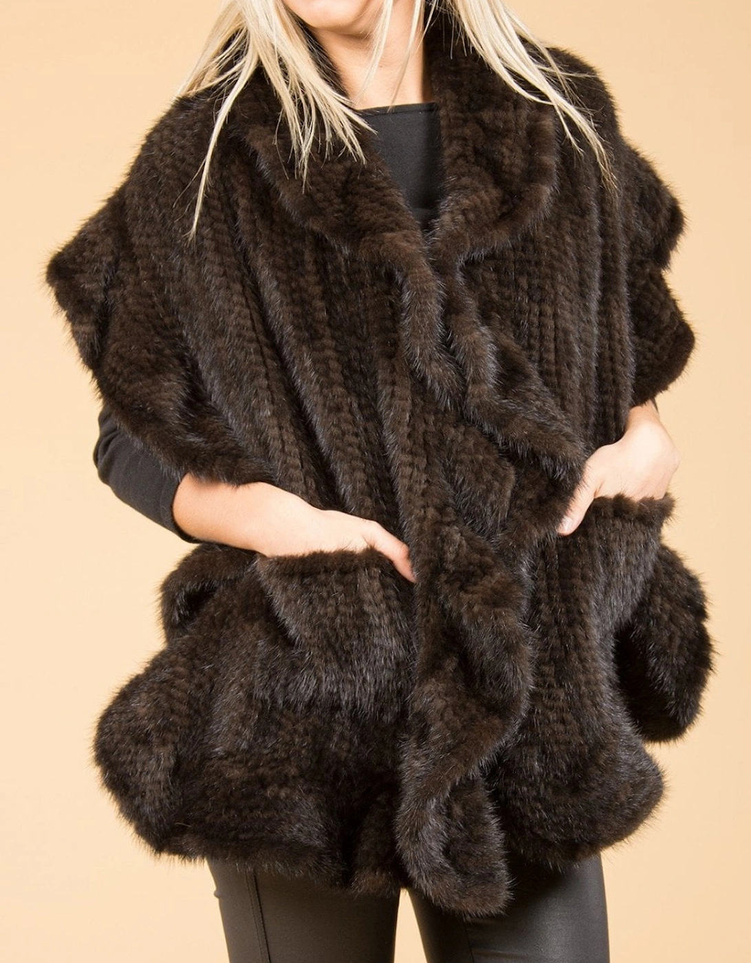 Chocolate Mink Knitted Wrap, 3 of 2