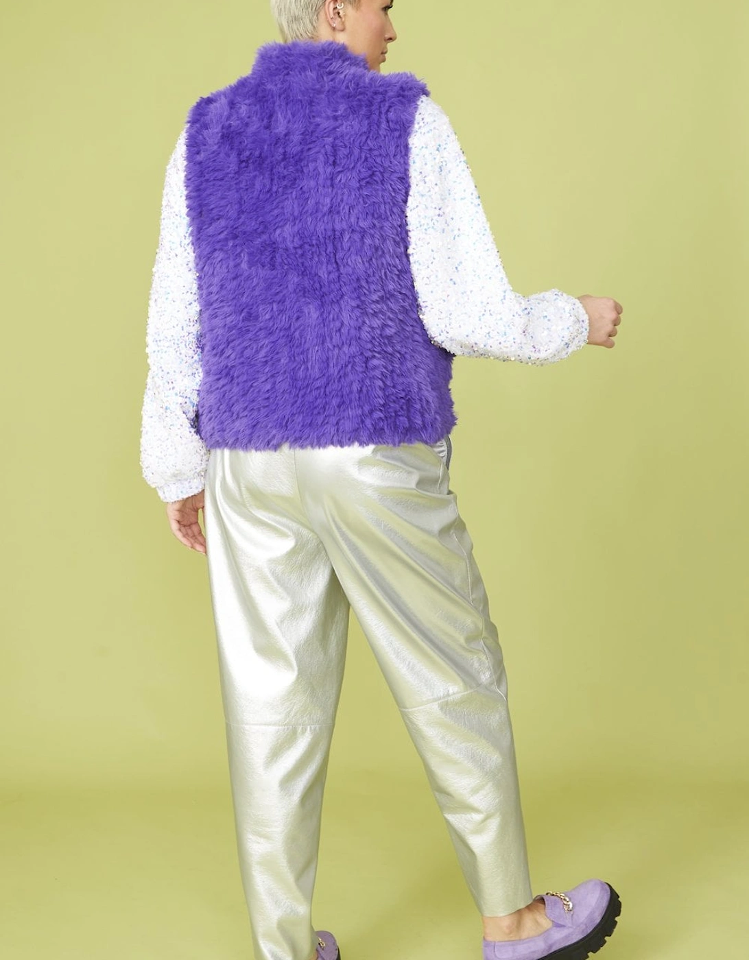 Purple Hand Knitted Faux Fur Gilet