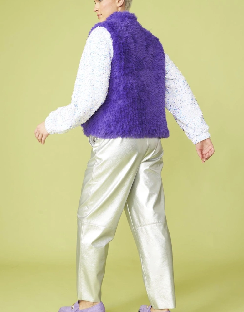 Purple Hand Knitted Faux Fur Gilet
